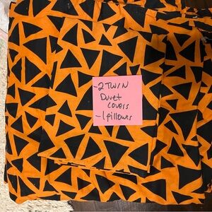 Orange and Black Geometric twin Duvet Covers and pillowcase bundle